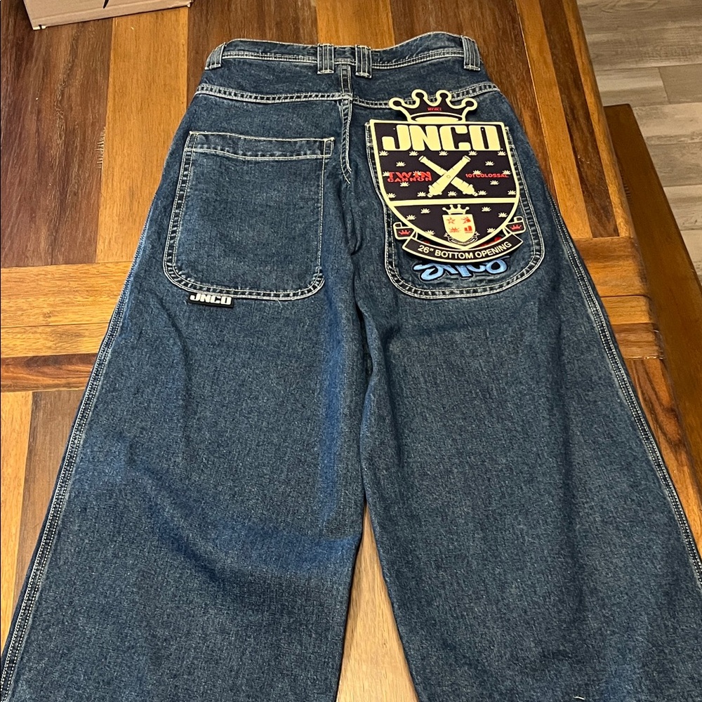 JNCO 1101 Crown Cannon Men's Dark Blue Relaxed Jeans with Graphic Patch